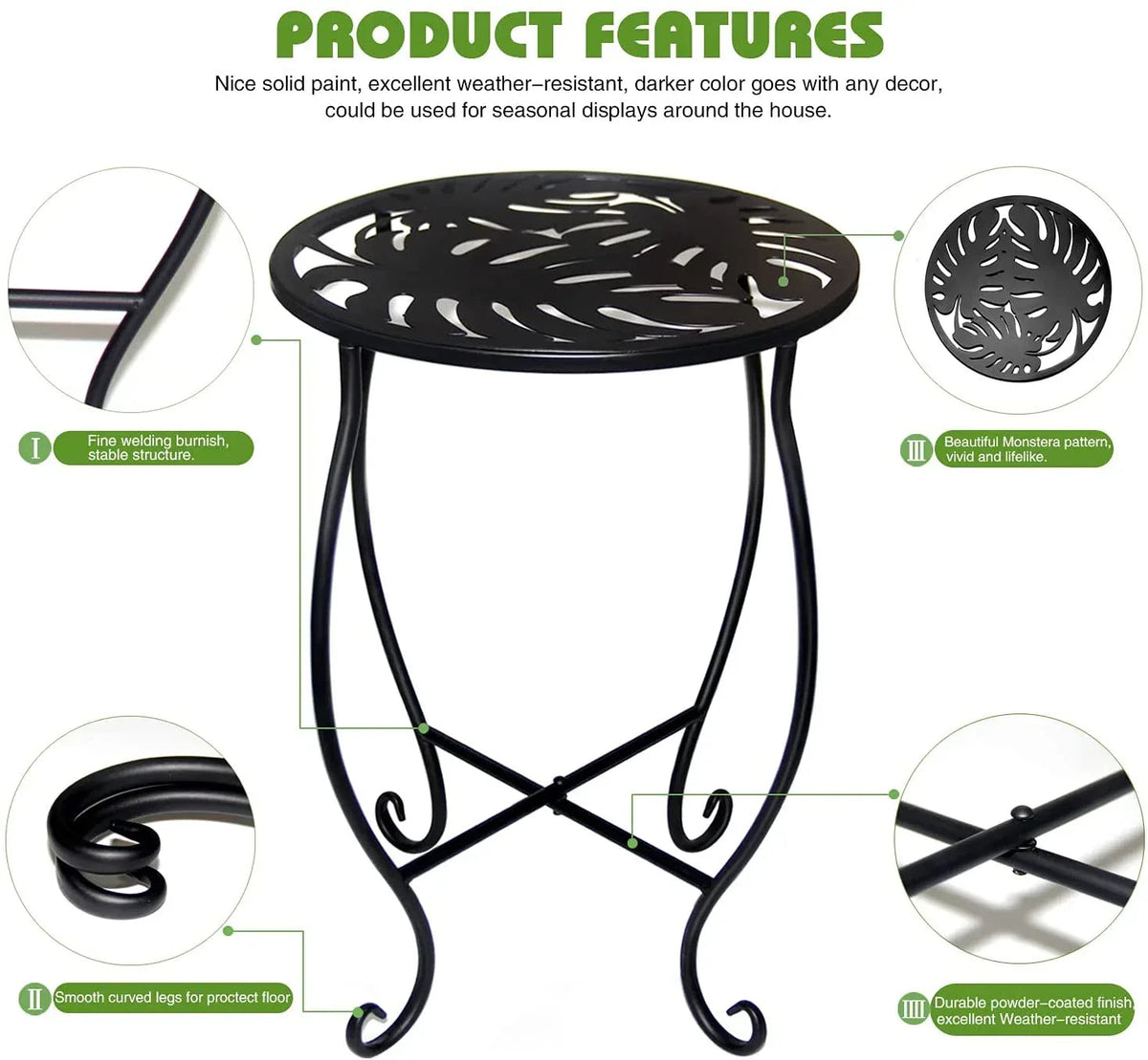 KABB 15'' Tall Plant Stand for Flower Pot Set of 1, Round Metal Plant Stand Indoor, Decorative Black Flower Pot Stand Plant Table