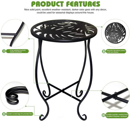 KABB 15'' Tall Plant Stand for Flower Pot Set of 1, Round Metal Plant Stand Indoor, Decorative Black Flower Pot Stand Plant Table