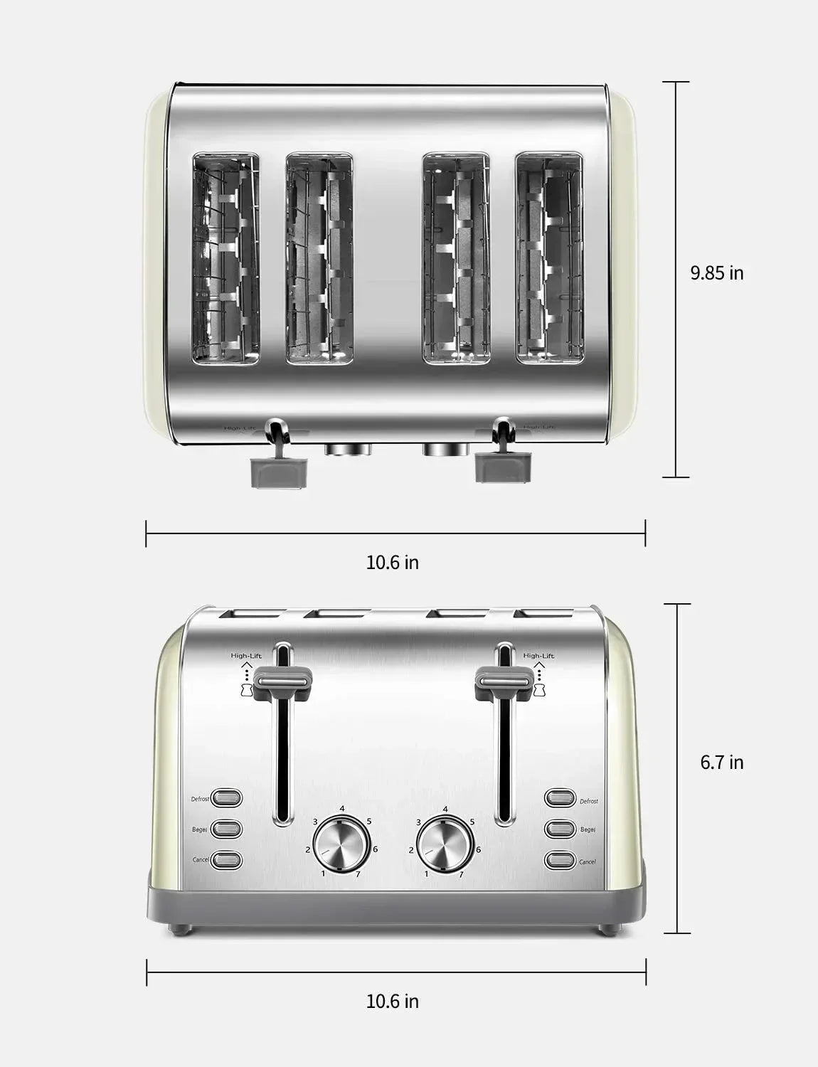 Toaster, Retro Bagel Toaster Toaster with 7 Bread Shade Settings, 2 Extra Wide Slots, Defrost/Bagel/Cancel Function, Removable Crumb Tray, Stainless Steel Toaster by Yabano, Silver