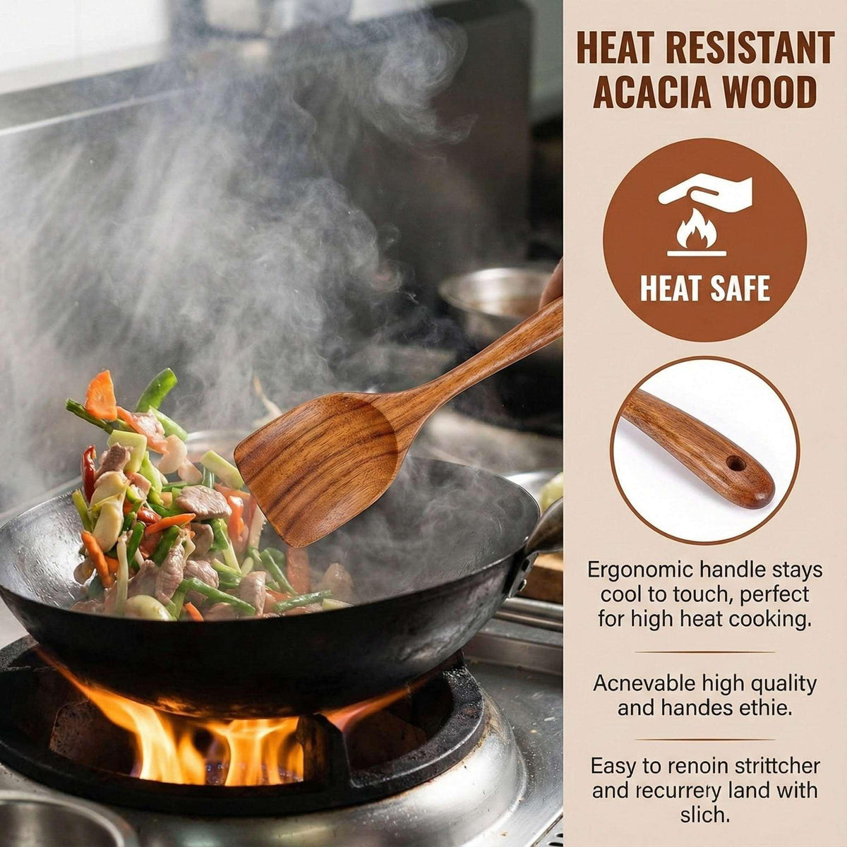 TEAFIRST 9 Pcs Wooden Utensils for Cooking Wooden Utensils for Kitchen, Heat Resistant, Non-Stick