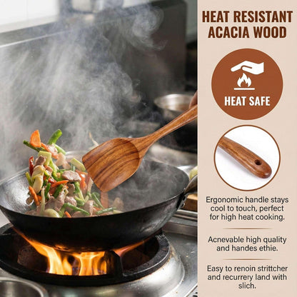 TEAFIRST 9 Pcs Wooden Utensils for Cooking Wooden Utensils for Kitchen, Heat Resistant, Non-Stick