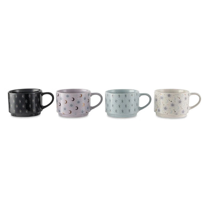 Thyme & Table 4 Pack Stacking Celestial Mugs, Assorted Colors 11.1 fl oz, Stoneware