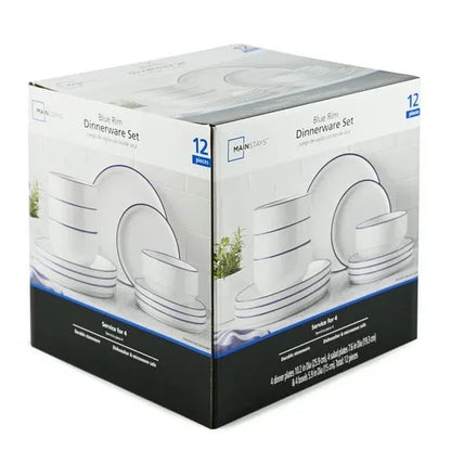 Mainstays 12-Piece Blue Rim Stoneware Dinnerware Set