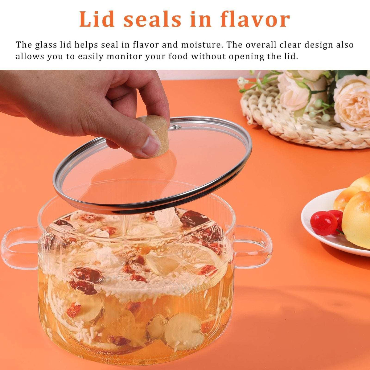 Glass Cooking Pot with Lid 1.6L/54oz Heat Resistant Glass Saucepan with Double Handles Non-Stick Borosilicate Glass Stovetop Pot Safe Clear Cooking Pot for Soup Milk Sauce Pasta Noodle