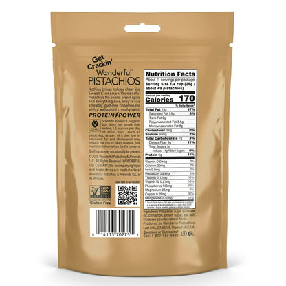 Wonderful Pistachios No Shells Sweet Cinnamon Nuts, 11 Ounce Bag