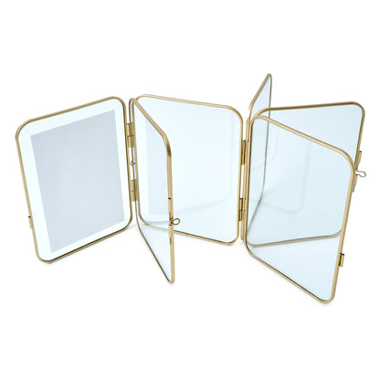 Beautiful 3 Piece Gold Metal Folding Picture Frame by Drew Barrymore - Fits 5x7 and 4x6 Photos - Multi Picture Frame for Collage Display - Gold Photo Frame Set for Family, Graduation, Mother’