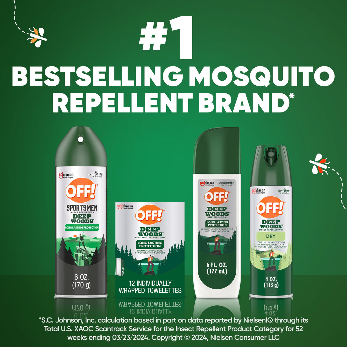 OFF! Deep Woods Insect Repellent Towelettes, Mosquito Repellent Wipes, 1 Pack, 12 Count