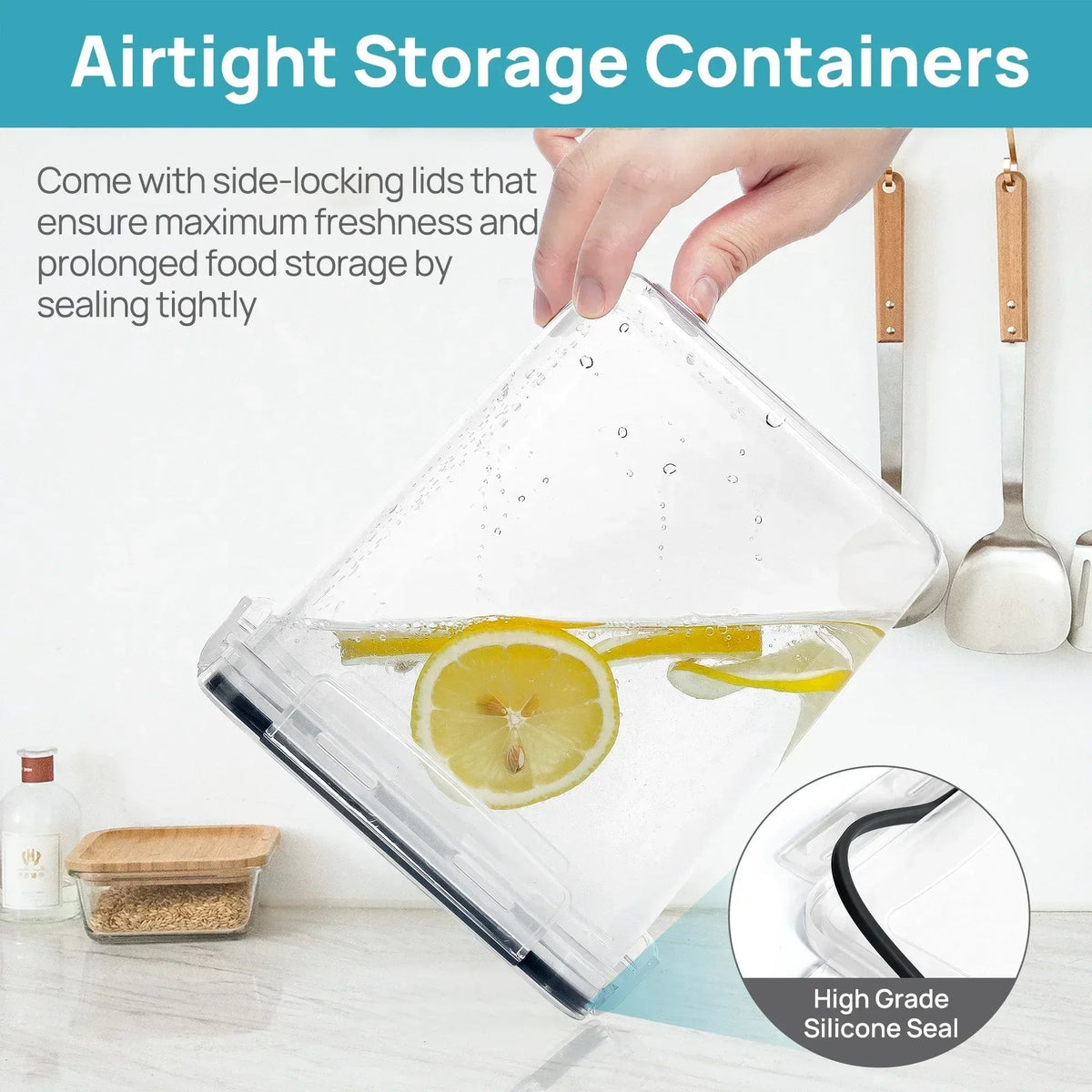 Vtopmart Airtight Storage Canisters for Flour, Sugar, 2 Pcs Large Food Storage Containers, 6.5L /219.79fl oz