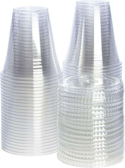 GUSTO Clear Plastic Cups 12 oz Disposable Coffee Cups with Lids, 50-Pack