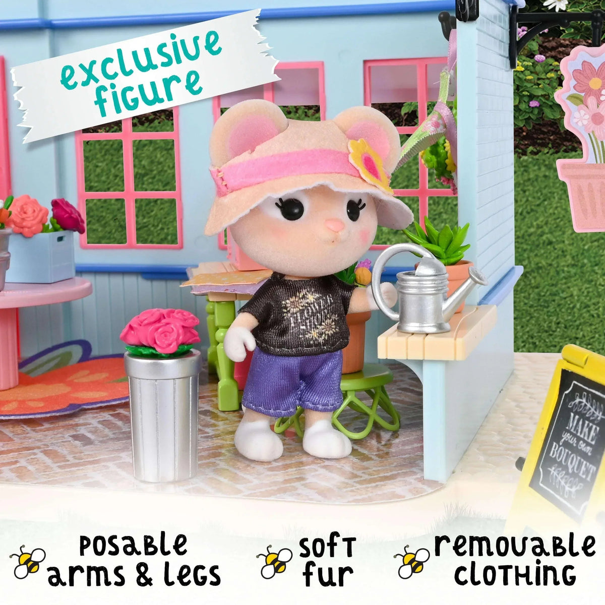 Honey Bee Acres In Bloom Flower Shop Dollhouse – 59 small accessories, Pretend Set for Kids Ages 3+
