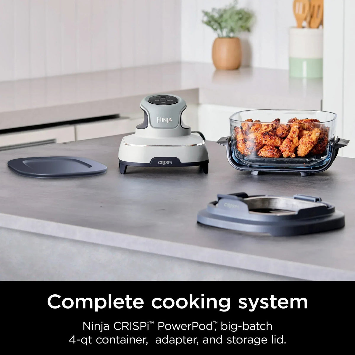 Ninja Crispi 3-in-1 Glass Air Fryer, 4-Qt Glass Container with Lid, 3 Functions, Air Fry, Recrisp, Portable, Dishwasher Safe, FN090 White
