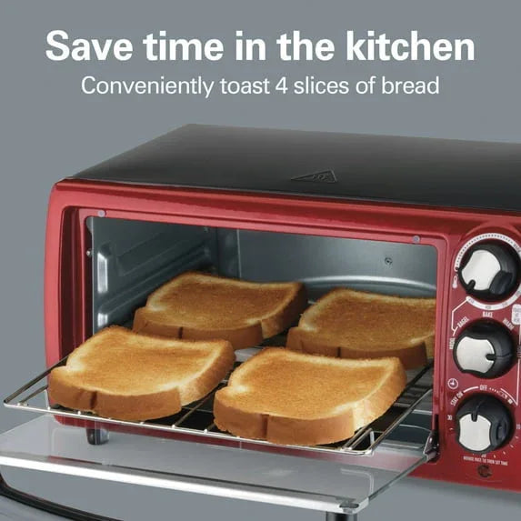 Hamilton Beach 4-Slice Countertop Toaster Oven with 5 Versatile Cooking Modes, Red