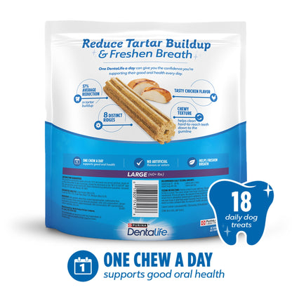 Purina DentaLife Daily Oral Care Large Dog Dental Treats with Chicken, 20.7 oz Pouch (18 Count)
