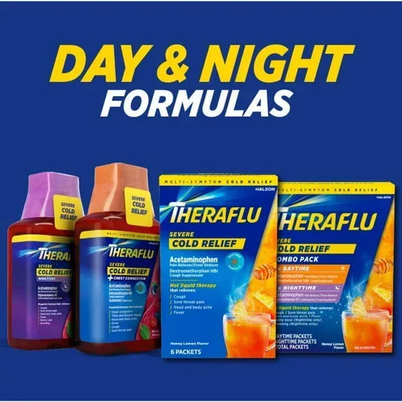 Theraflu Severe Cough, Cold & Flu Day and Nighttime Relief Syrup, Berry Flavor, 8.3 fl oz, 2 Pack