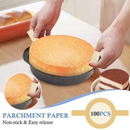 Godance 8-Inch Round Cake Pan Set of 3, Nonstick Baking Cake Pans with 100 Pieces Pre-cut Parchment Paper, Carbon Steel Cake Baking Pans with Handle, Circle Cake Pans Sets for Baking, Dishwasher Safe