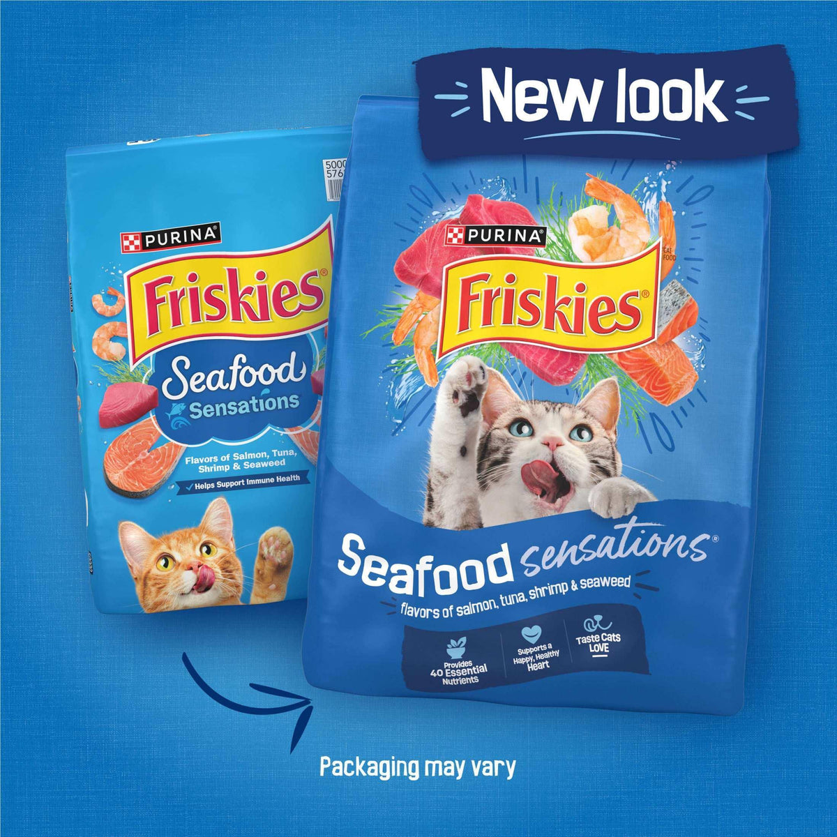 Purina Friskies Dry Cat Food Seafood Sensations with Salmon, Tuna, and Shrimp Flavors, 16 lb Bag