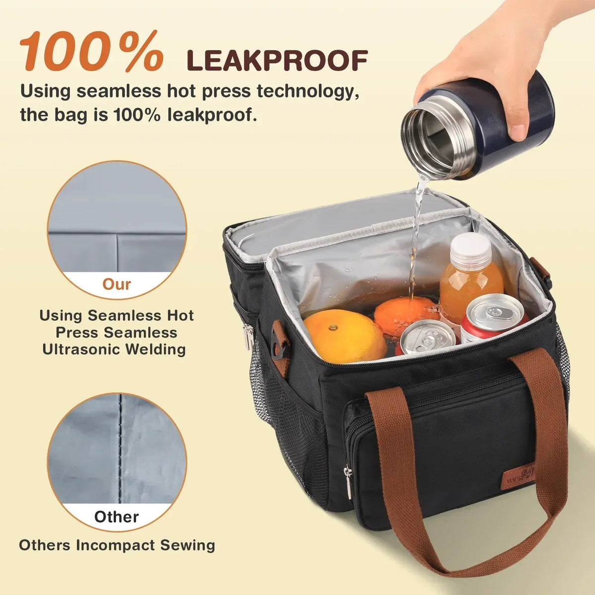 Insulated Lunch Bag for Women/Men, 17L Expandable Double Deck Lunch Cooler Box, Lightweight Leakproof Lunch Tote Bag W/ Side Tissue Pocket&Adjustable Shoulder Strap, Suit for Work,Picnic,Black