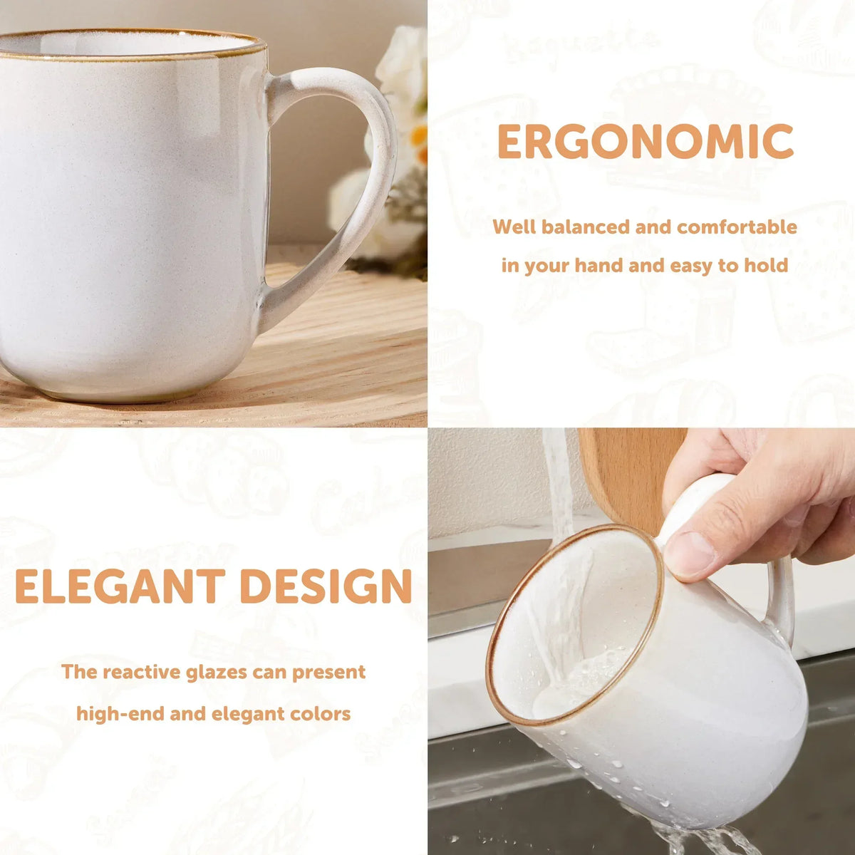 Vesteel Coffee Mug Set of 4, Ceramic Coffee Cups with Handles, 14oz Handmade Reactive Glaze Mugs Set for Coffee Tea Milk, Mug Gifts for Thanksgiving Day Anniversary, Gifts for Men, women, Home, Office and Restuarant