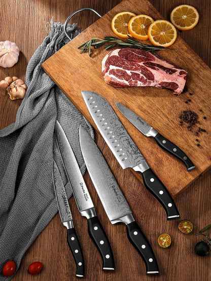 D.Perlla Knife Set, 14 Pcs Kitchen Knives Set with Built-in Sharpener, Stainless Steel Knife Set with Block