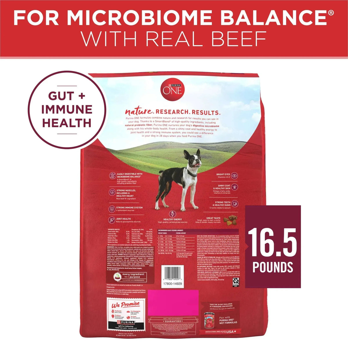 Purina ONE Small Bites Dry Dog Food for Adult Dogs with Added Vitamins & Minerals, High Protein Beef & Rice, 16.5 lb Bag