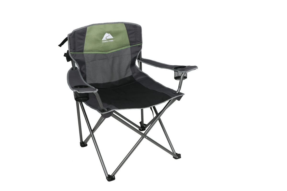 Ozark Trail Oversized Big and Tall Camp Chair with Cup Holders, Green, Adult,