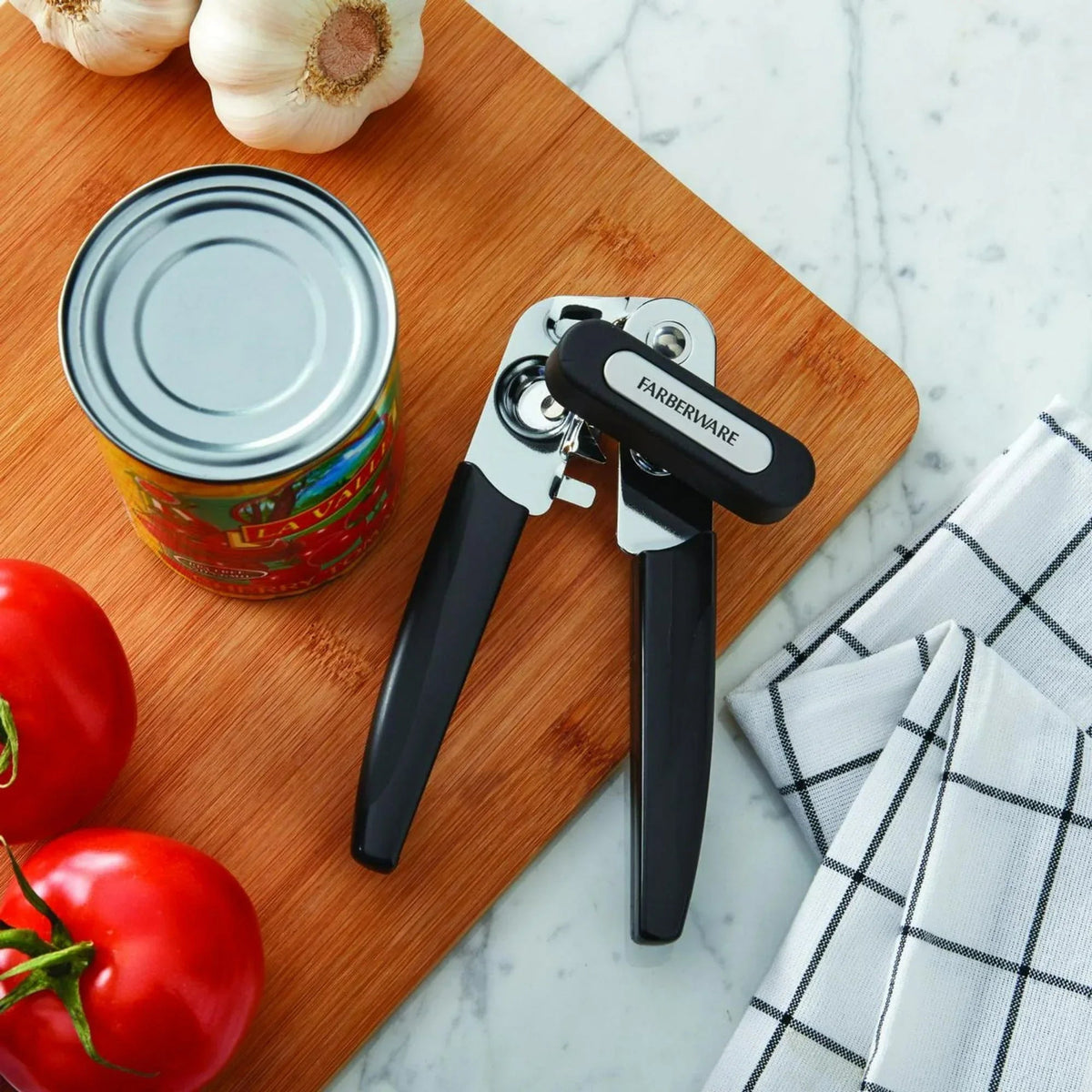 Farberware Pro Stainless Steel Portable Can Opener with Black Handle