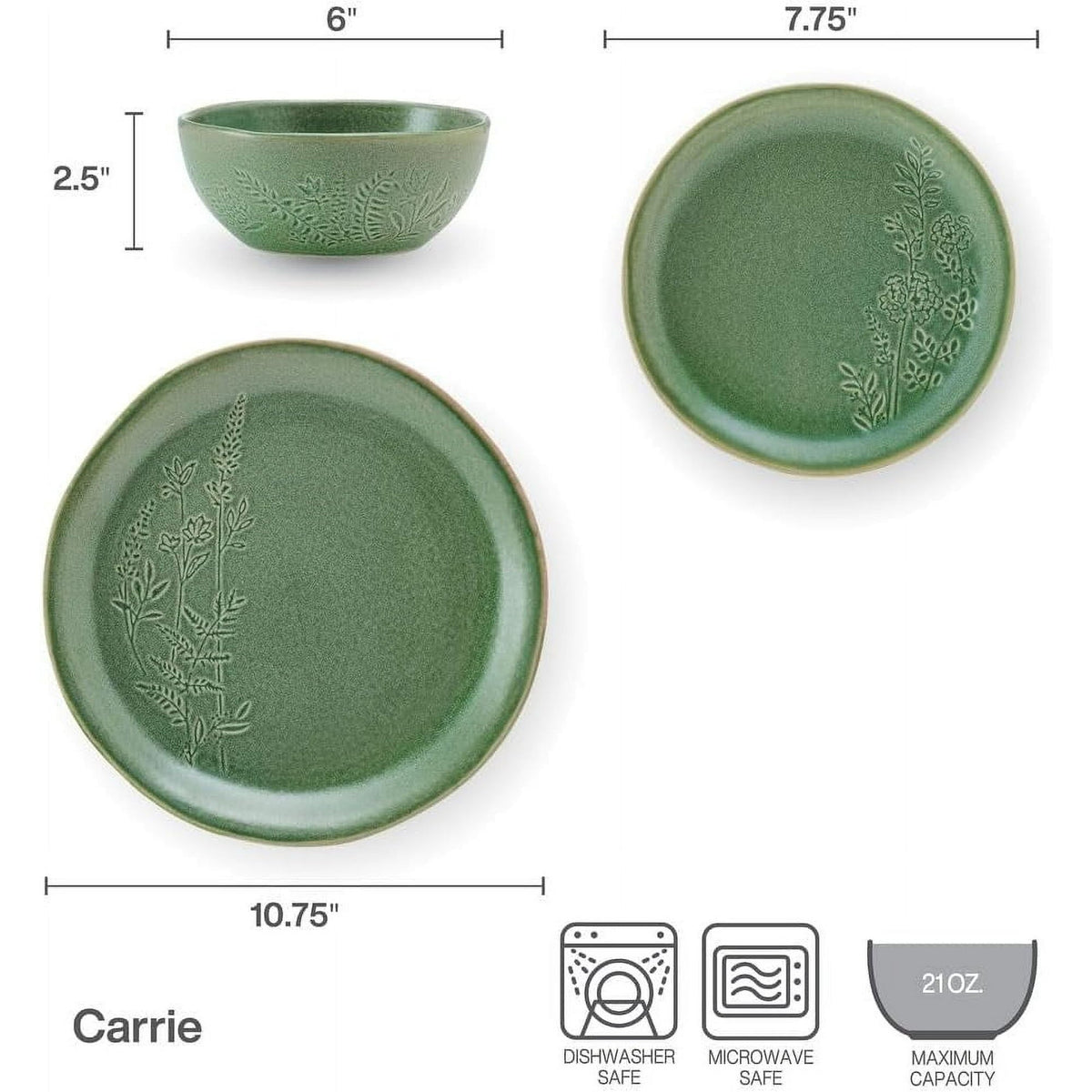 Pfaltzgraff Carrie 12 Piece Stoneware Dinnerware Set Green