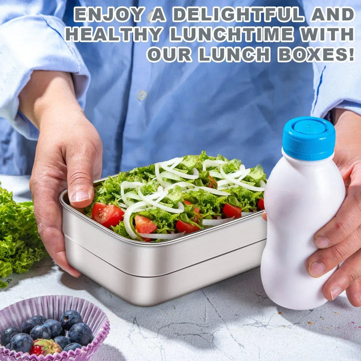 Vesteel Stainless Steel Lunch Container Set, Leak Proof Bento Box with Silicone Lids, Portable Metal Lunch Box for School and Daycare(25OZ + 8OZ*2), Grey