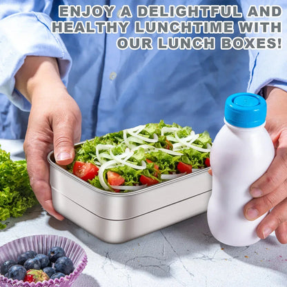Vesteel Stainless Steel Lunch Container Set, Leak Proof Bento Box with Silicone Lids, Portable Metal Lunch Box for School and Daycare(25OZ + 8OZ*2), Grey
