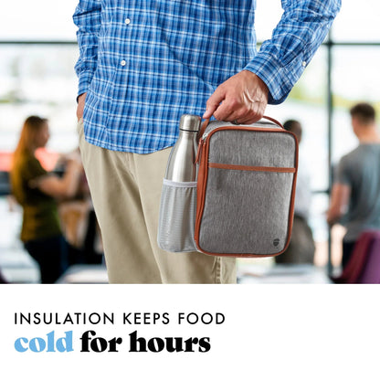 Acorn St by Fit & Fresh Vertical Insulated Reusable Lunch Bag for Men, Women, Kids, Steel