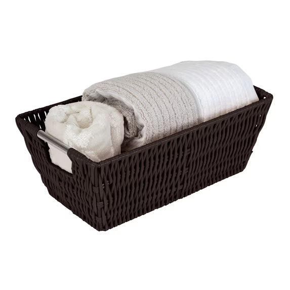 Simplify Small Shelf Rattan Tote Storage Basket in Chocolate