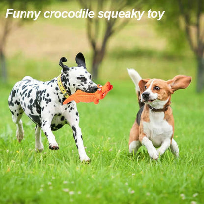 Pet Deluxe Squeaky Dog Toys for Aggressive Chewers, Durable Dog Toys Natural Rubber, Interactive Tough Dog Chew Crocodile Toy Teeth Cleaning for Medium Large Dogs