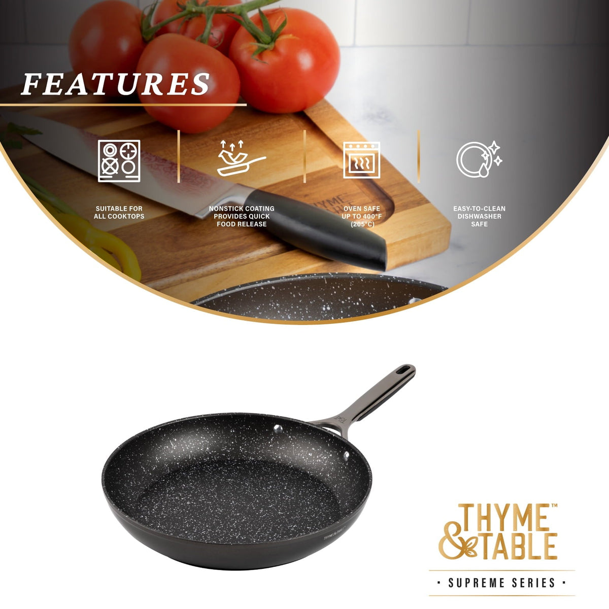 Thyme & Table 12" Fry Pan Non-Stick - Black, Supreme