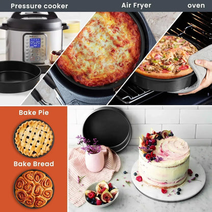 RFAQK 133PCs Round Cake Pans Sets for Baking + Cake Decorating Supplies - 3 Non-Stick 8 Inch Cake Pan with Baking Supplies, Piping Tips, Cake Leveler, Icing Spatula and 35 Parchment Papers with eBook