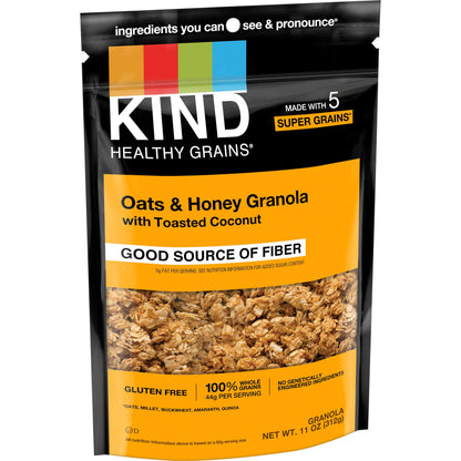 KIND HEALTHY GRAINS Granola, Healthy Snack, Oats & Honey Granola with Toasted Coconut, Snack Mix 11 OZ