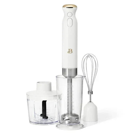 Beautiful Cordless Immersion Blender with Chopper, Whisk & Measuring Cup, White Icing by Drew Barrymore