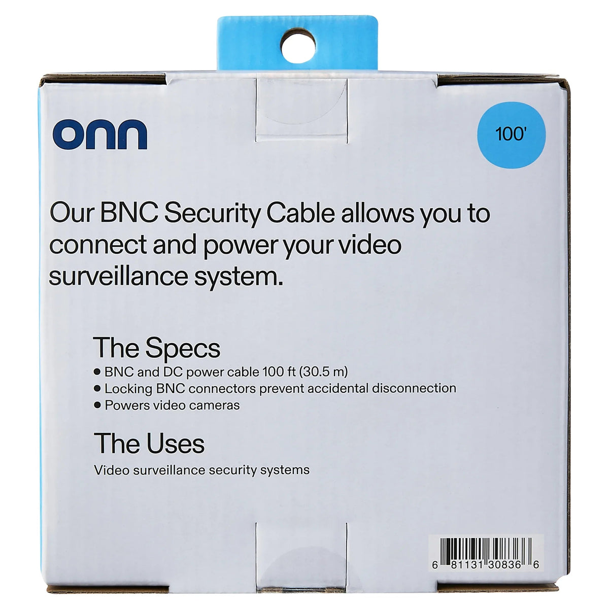 onn 100' BNC Security Cable, White