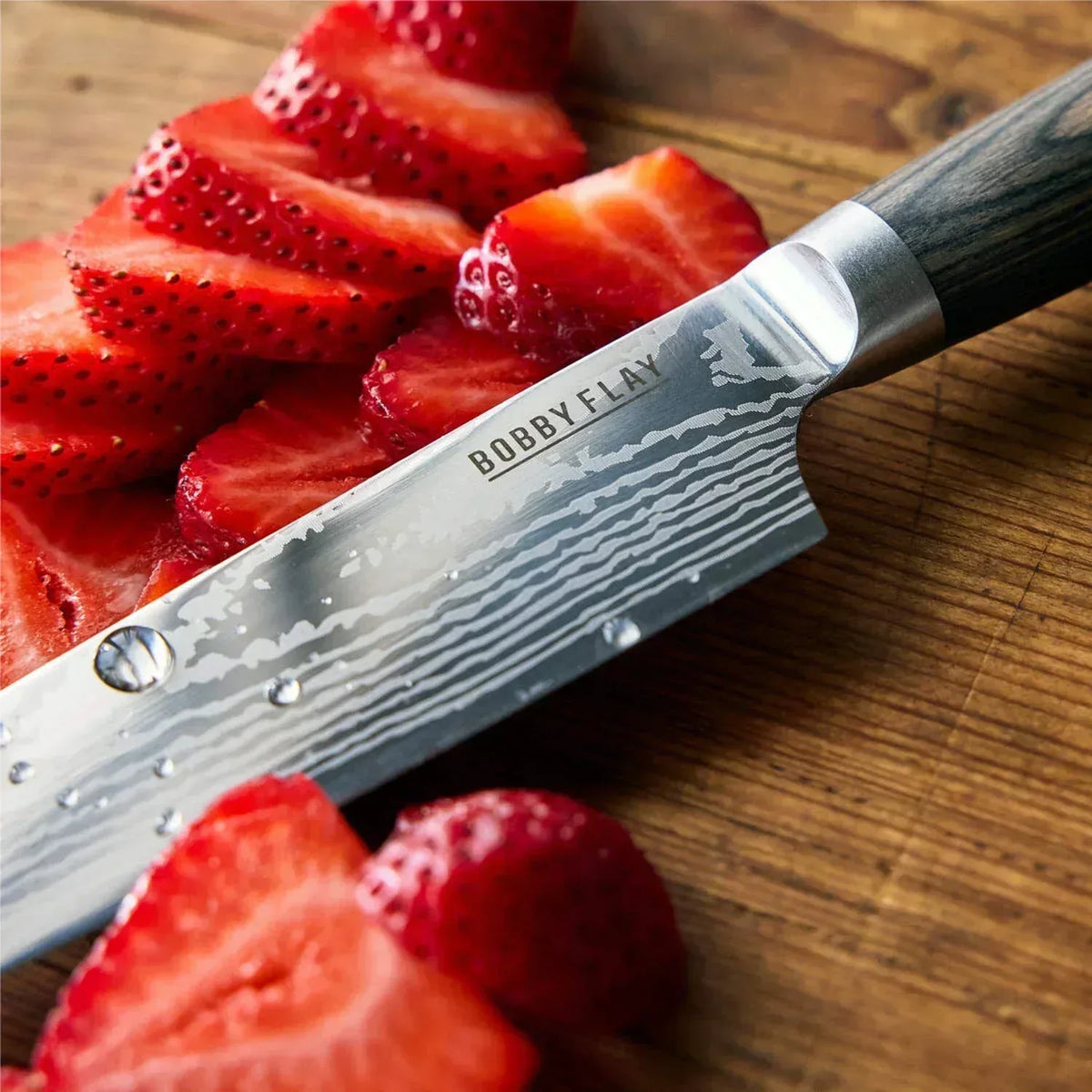 GreenPan x Bobby Flay 8" Chef's Knife with Sheath, Premium Stainless Steel Blade, Precision Cutting Kitchen Tool, Ultra-Versatile Cutlery, Hand Finished Wood Handle, Damascus Steel Design