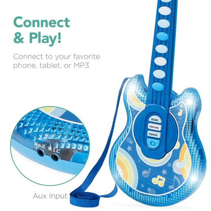 Best Choice Products 19in Kids Flash Guitar, Pretend Play Musical Instrument Toy for Toddlers w/ Mic, Stand