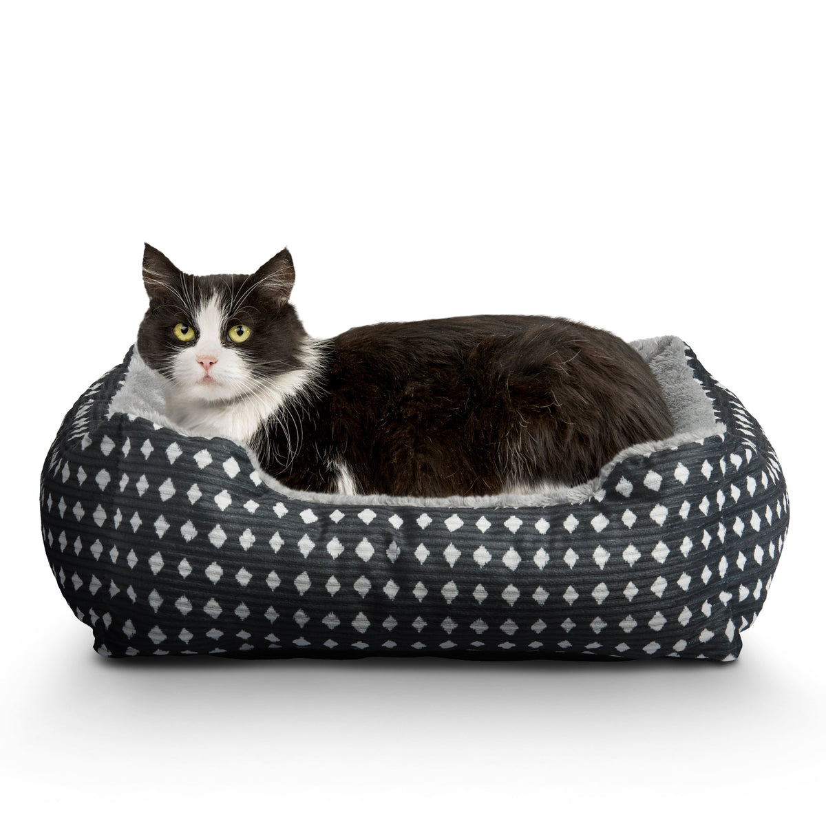 Vibrant Life Dog Bed, Cat Bed, Puppy Bed, Plush Cuddle Bed for Small Breeds, 19" x 15",Black & White Diamonds