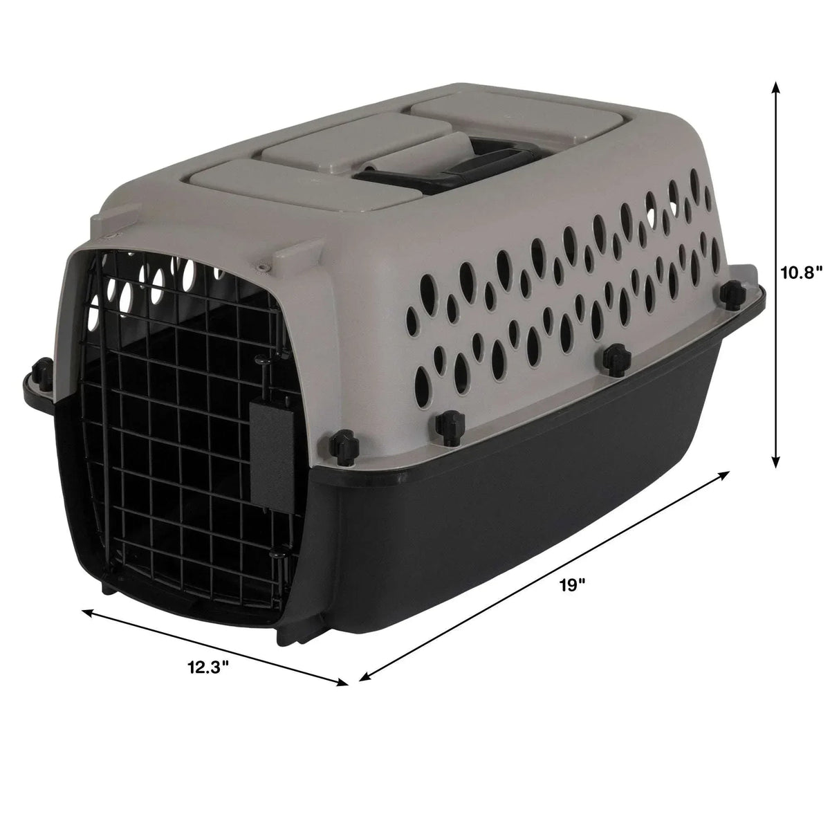 Vibrant Life Pet Portable Kennel for Dogs, Hard-Sided Travel Carrier, Durable, Metal Door, Black & Grey, For Pets up to 10 lbs, 19" L x 12.3" W x 10.8" H