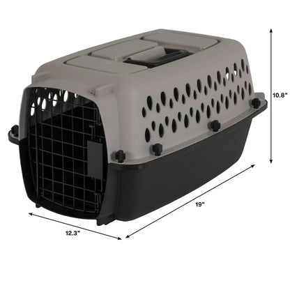 Vibrant Life Pet Portable Kennel for Dogs, Hard-Sided Travel Carrier, Durable, Metal Door, Black & Grey, For Pets up to 10 lbs, 19" L x 12.3" W x 10.8" H
