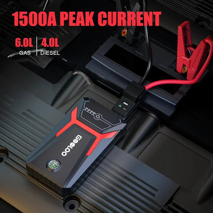 GOOLOO Car Jump Starter,1500A Peak 12V Battery Jump Box with Quick Charge Out(Up to 6.0L Gas and 4.0L Diesel Engines),GE1500 Portable Battery Booster Pack Power Bank Car Starter