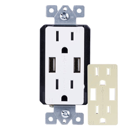 GE UltraPro 2-Outlet, 2-USB in-Wall Receptacle, White/Light Almond, 15A - 40405