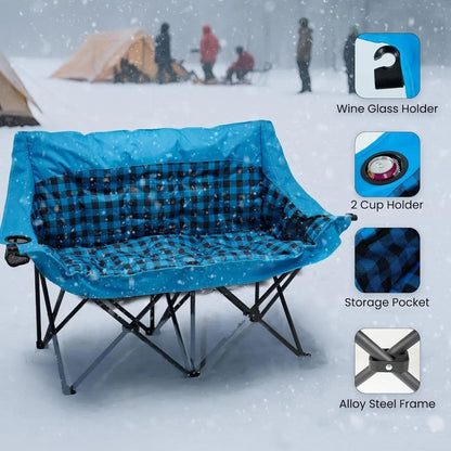 Slsy Double Camping Chair, Extra Padded Loveseat for 3 Prson Heavy Duty Folding Loveseat with Cup Holders for Camping, Fishing, or Hunting