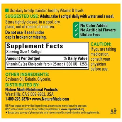 Nature Made Vitamin D3 1000 IU Softgels - 650 Count