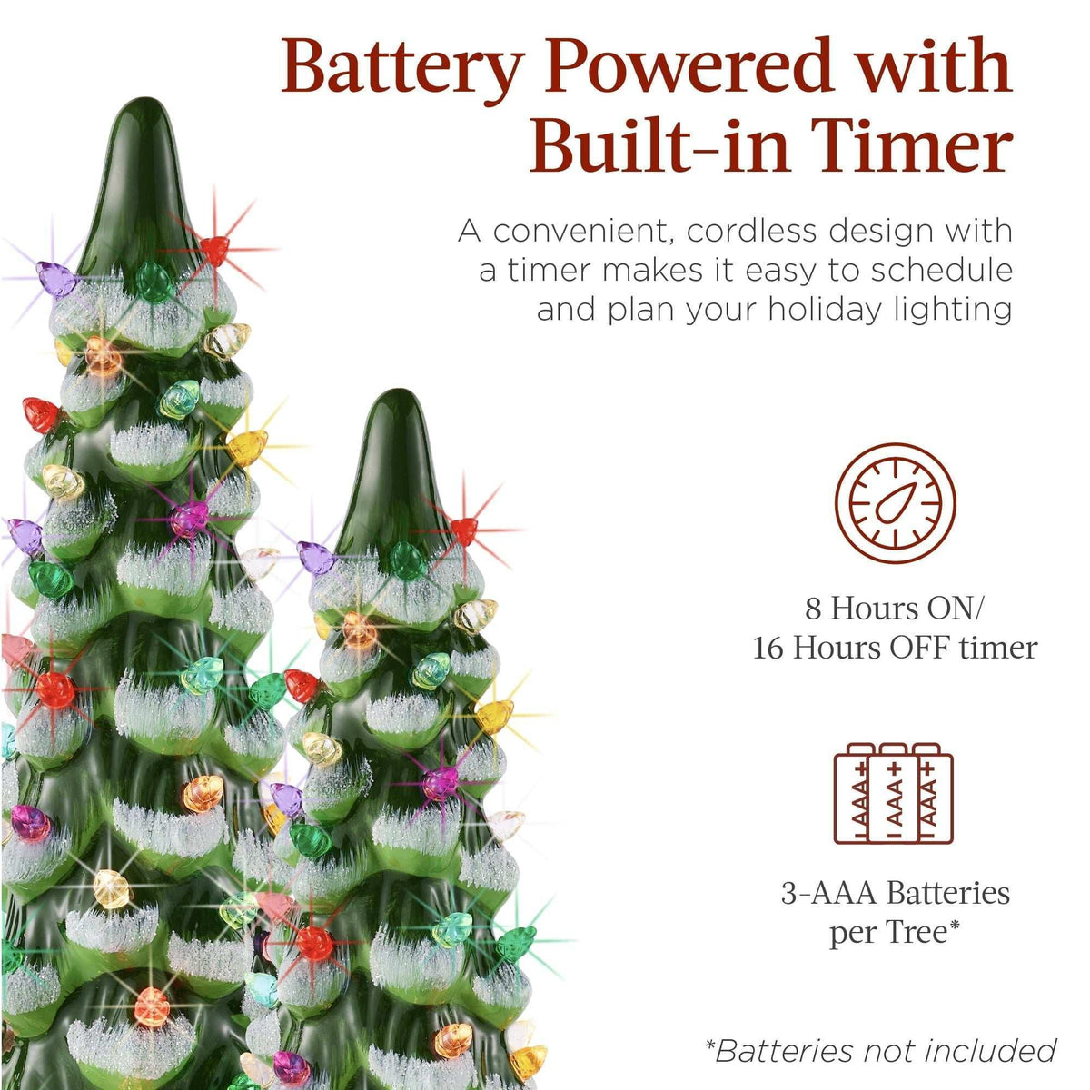 Best Choice Products Set of 3 Pre-Lit Hand-Painted Ceramic Tabletop Christmas Trees w/ Multicolor Lights - Flocked Green
