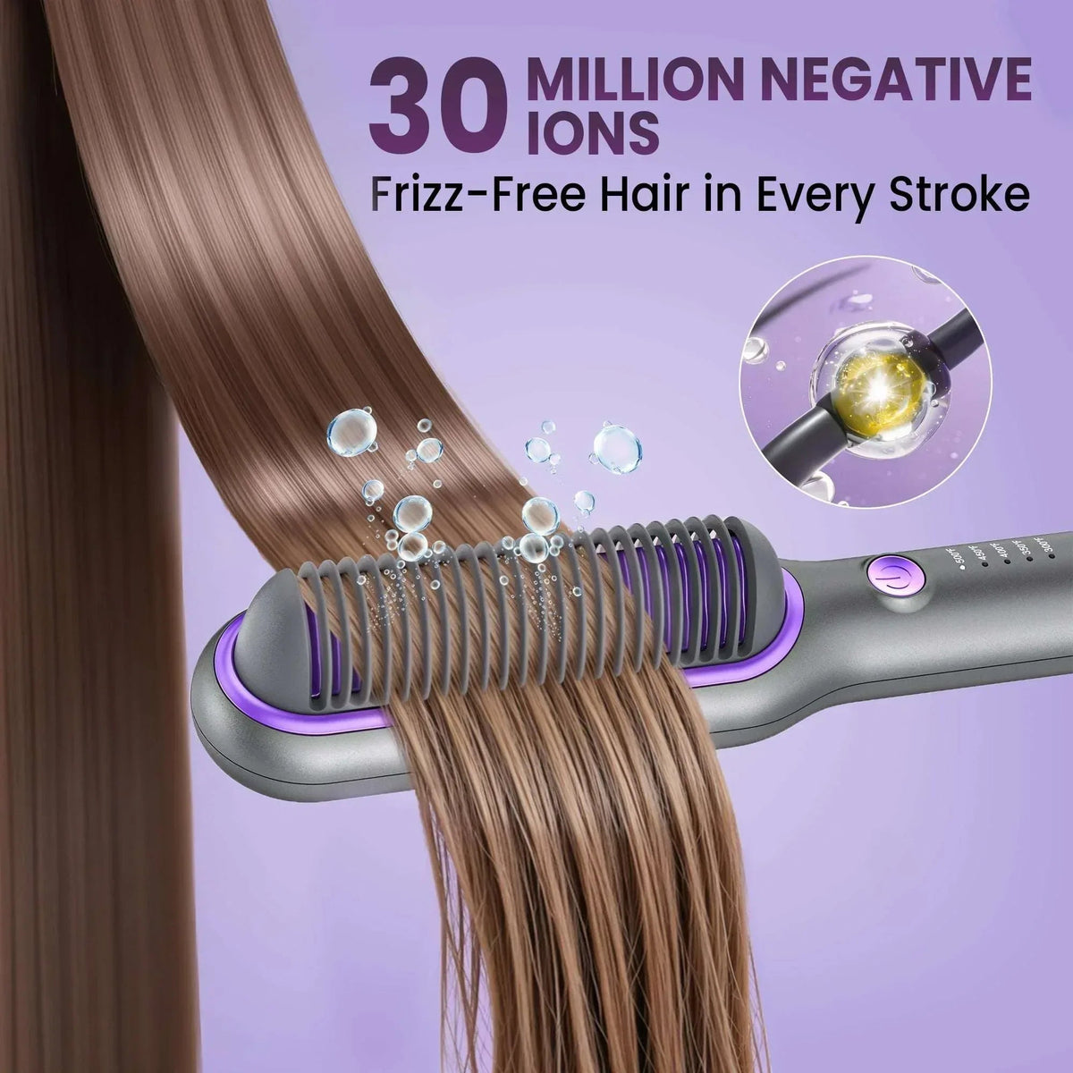 NEXPURE Hair Straightener Brush, Ionic Straightening Brush with 5 Temps, Anti-Scald Ceramic Hot Comb, Dual Voltage, Purple