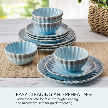 Pfaltzgraff Lucinda 12 Piece Stoneware Dinnerware Set Blue