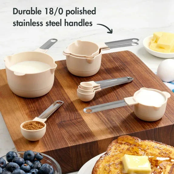 Mainstays 8 Piece Measuring Cups and Spoons Set, Light Gray